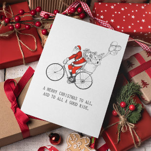 Tarjeta Festiva Navidades en bicicleta de Santa Claus