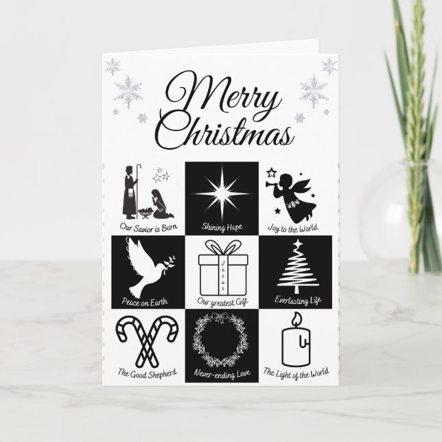 Tarjeta Festiva Navidades en blanco y negro (Anverso)