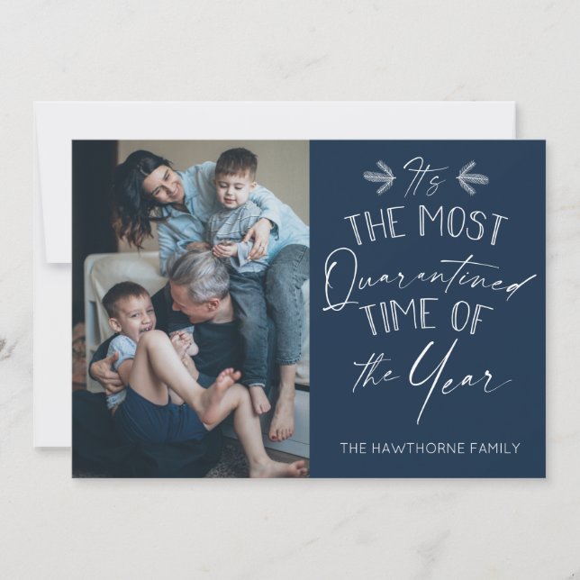 Tarjeta Festiva Navidades en cuarentena moda personalizado azul fo (Anverso)