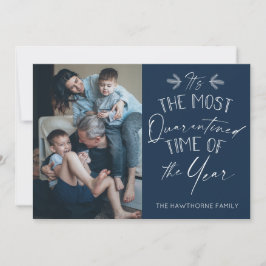 Tarjeta Festiva Navidades en cuarentena moda personalizado azul fo