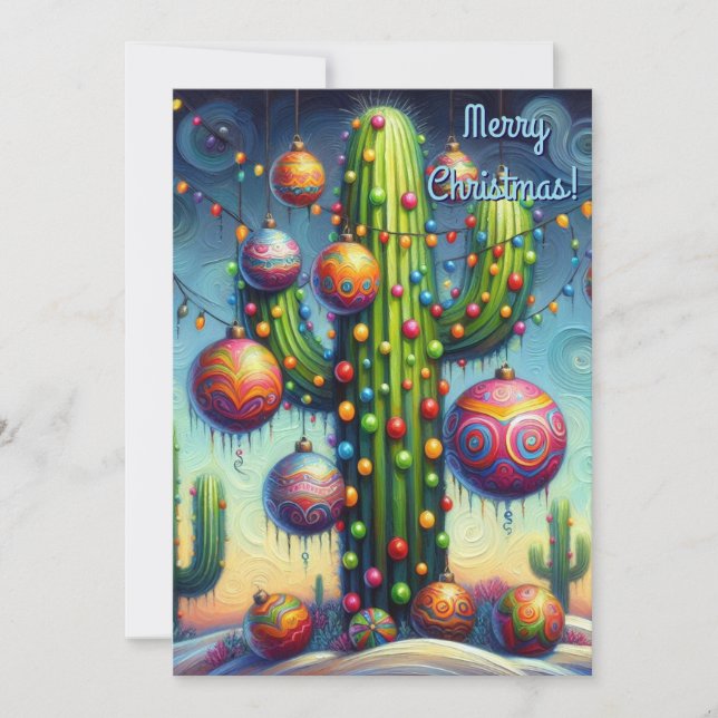 Tarjeta Festiva Navidades en el desierto Saguaro Cactus al suroest (Anverso)