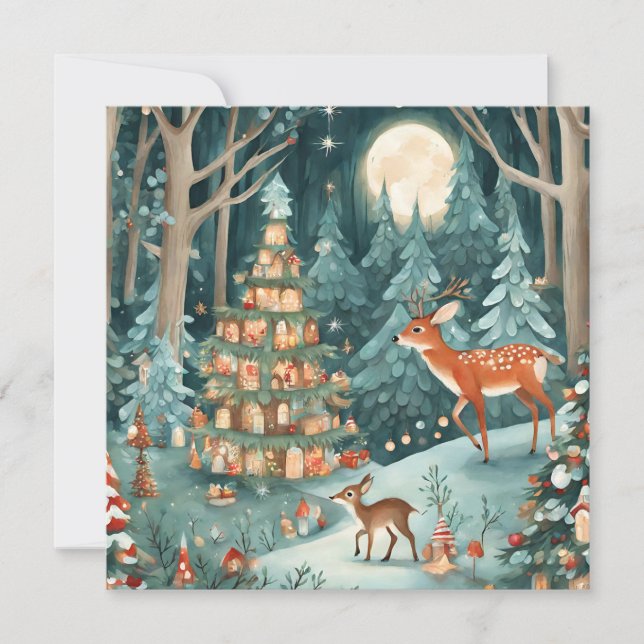 Tarjeta Festiva Navidades en el Ilustracion Natural Forestal (Anverso)