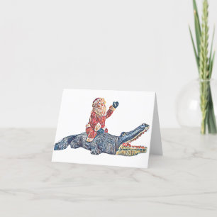 Tarjeta Festiva Navidades en Florida Santa Claus montando Alligato