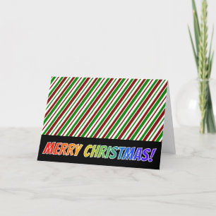 Tarjeta Festiva Navidades en franjas, arcoiris "¡FELIZ NAVIDAD!"