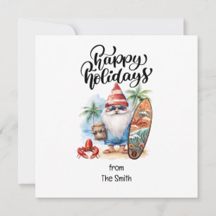 Tarjeta Festiva Navidades en julio con SANTA CLAUS en la playa