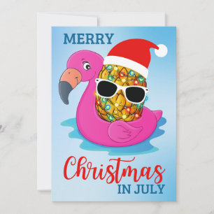 Tarjeta Festiva Navidades en julio Pineapple Santas Gorra Flamingo