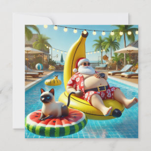 Tarjeta Festiva Navidades en Jully Pool Fiesta con gato en piscina