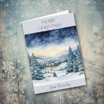 Tarjeta Festiva Navidades en Kentucky Winter Landscape<br><div class="desc">Una imagen artística de una cabaña rústica aislada en un paisaje montañoso es la característica de esta tarjeta de felicitación de vacaciones. El texto de arriba dice "FELIZ NAVIDAD", y en la parte inferior, en escritura, "desde Kentucky". El texto se puede cambiar fácilmente, por lo que esta escena de bonito...</div>