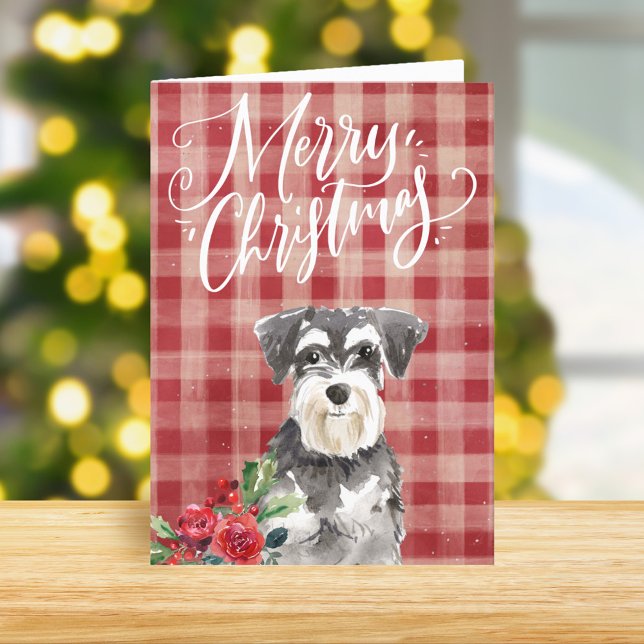 Tarjeta Festiva Navidades en miniatura de Schnauzer Red Plaid (Subido por el creador)