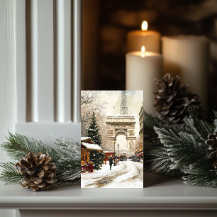 Tarjeta Festiva Navidades en París: Escena de invierno en el Arco
