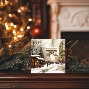 Tarjeta Festiva Navidades en París: Escena de invierno en el Arco