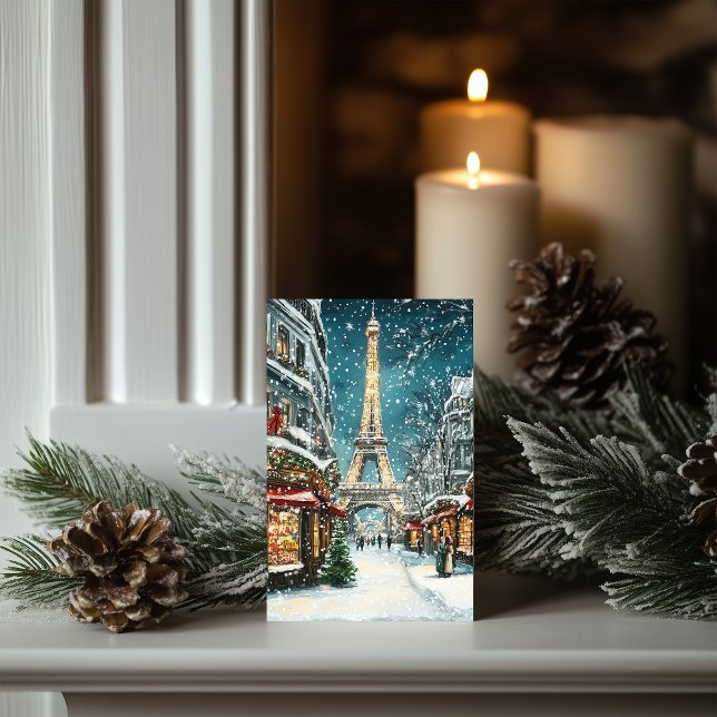 Tarjeta Festiva Navidades en París: Noche de la Torre Eiffel Snowy (Subido por el creador)