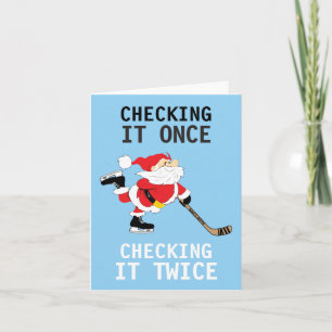 Tarjeta Festiva Navidades en patinaje de hockey sobre hielo revisa