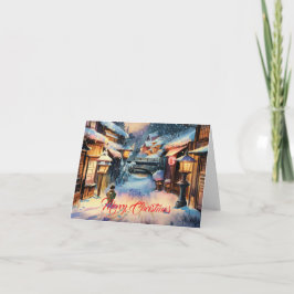 Tarjeta Festiva Navidades en un pueblo japonés con nieve