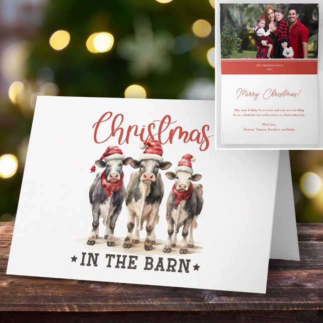 Tarjeta Festiva Navidades en vacas rusticas de granero en Santa Ha (Subido por el creador)
