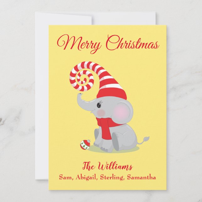 Tarjeta Festiva Navidades encantadores bebé elefante (Anverso)