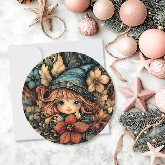 Tarjeta Festiva Navidades encantadores Ronda de Personalizable Elf