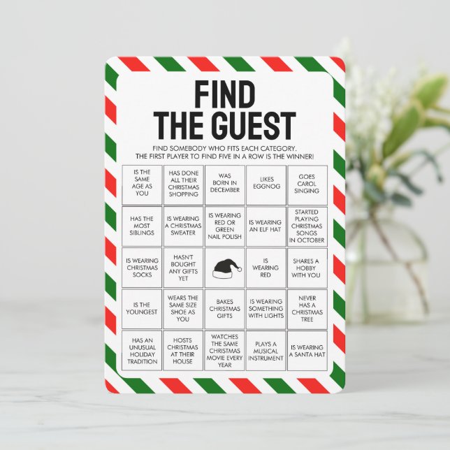 Tarjeta Festiva Navidades Encuentran el juego de bingo invitado (Anverso de pie)