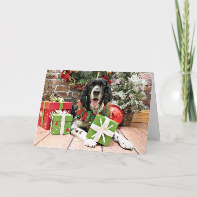 Tarjeta Festiva Navidades - English Springer Spaniel - Bosley (Anverso)