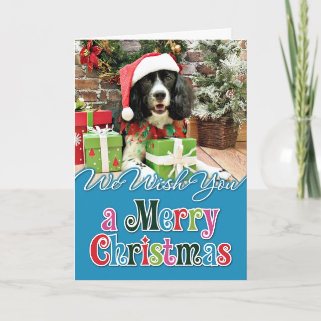 Tarjeta Festiva Navidades - English Springer Spaniel - Lucy (Anverso)