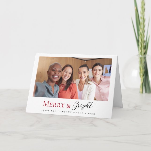 Tarjeta Festiva Navidades Equipo de negocios Foto Merry y Bright (Anverso)
