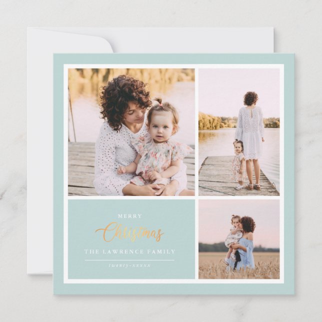 Tarjeta Festiva Navidades es oro | Montaje fotográfico Mint Modern (Anverso)
