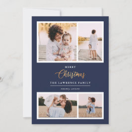 Tarjeta Festiva Navidades es oro | Navy Elegant 4 vacaciones fotog