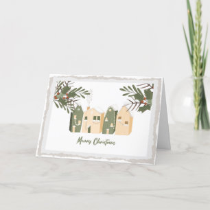 Tarjeta Festiva Navidades escandinavos Casas nórdicas de invierno
