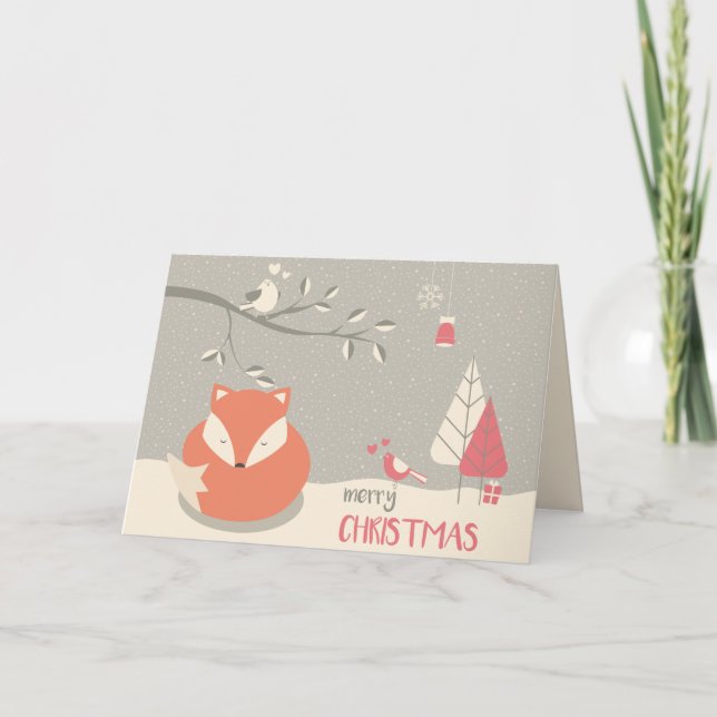 Tarjeta Festiva Navidades Escandinavos Folk Art Red Fox (Anverso)