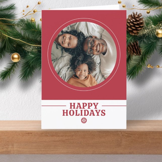 Tarjeta Festiva Navidades escandinavos nórdicos foto personalizada (Scandinavian Nordic Christmas Photo Personalized Holiday Card by Ricaso. Red and white template)