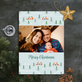 Tarjeta Festiva Navidades escandinavos zorros en foto forestal