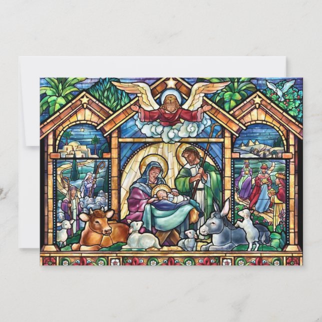 Tarjeta Festiva Navidades Escena de la Natividad Bendiciones de Na (Anverso)