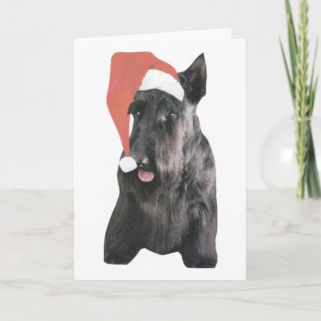 Tarjeta Festiva Navidades Escoceses Terrier Santa Hat (Anverso)