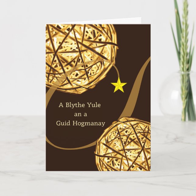 Tarjeta Festiva Navidades escoceses y Año Nuevo Yule y Hogmanay (Anverso)