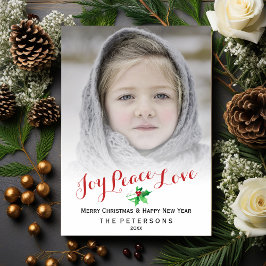Tarjeta Festiva Navidades Escribir Joy Peace Love Holly Photo