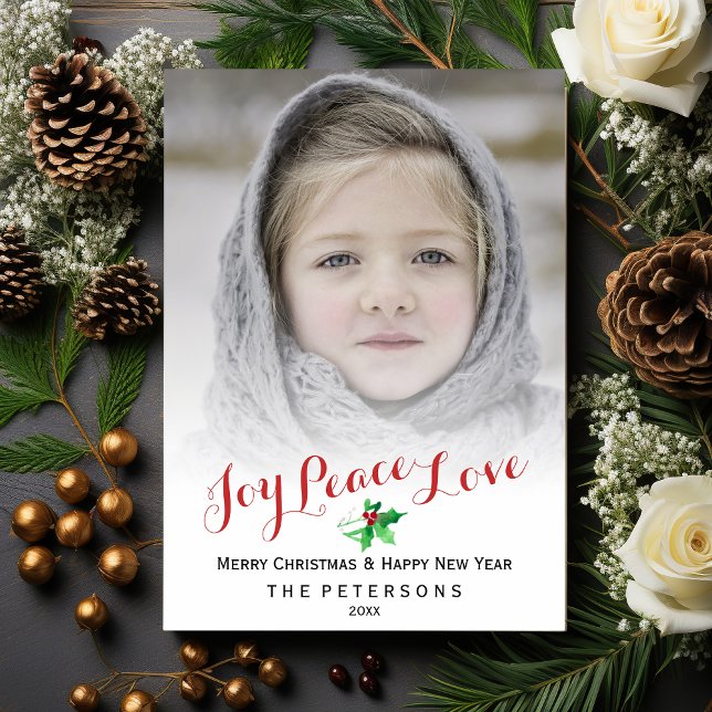 Tarjeta Festiva Navidades Escribir Joy Peace Love Holly Photo (Subido por el creador)