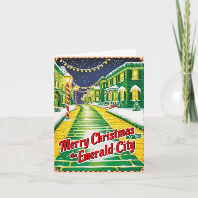 Tarjeta Festiva Navidades esmeraldas de la época de los años 1930 (Anverso)