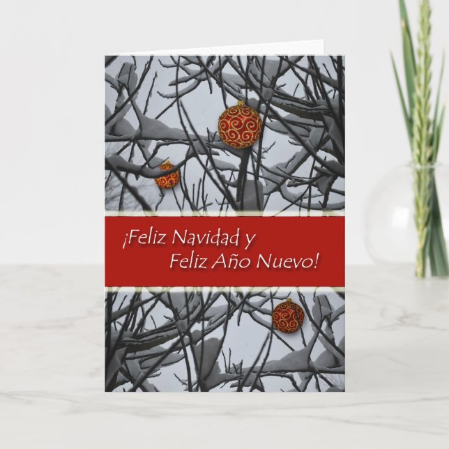 Tarjeta Festiva Navidades españoles adornos en nieve (Anverso)