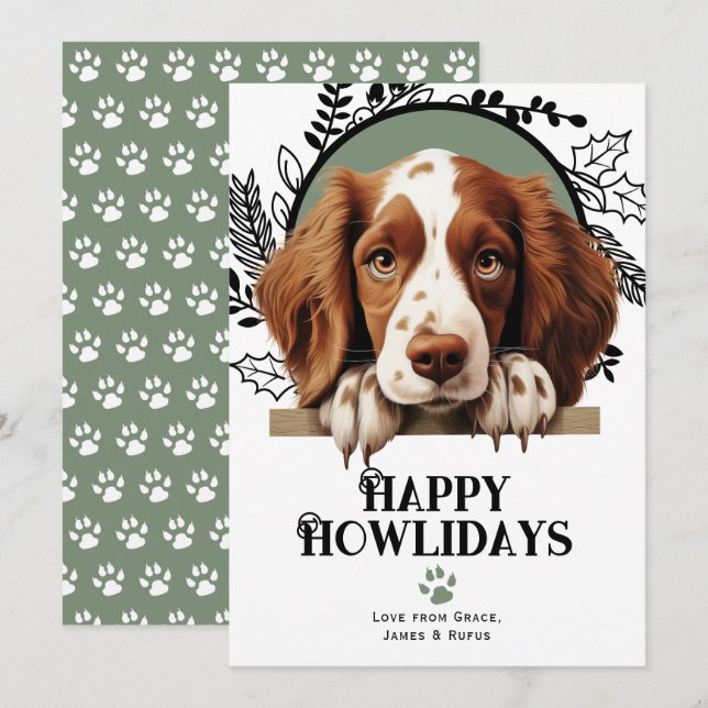 Tarjeta Festiva Navidades españoles de Happy Howlidays Welsh Sprin (Anverso / Reverso)