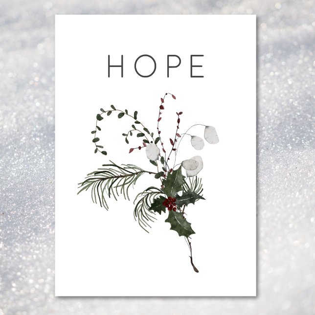Tarjeta Festiva Navidades esperan una vegetación rústica mínima ho (Christmas Hope Rustic Minimal Holly Greenery Holiday Card)