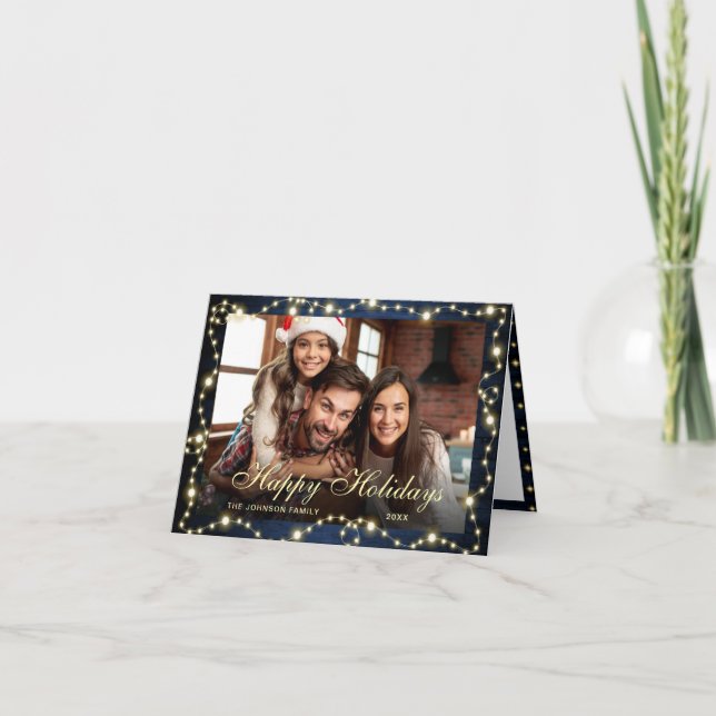 Tarjeta Festiva Navidades espumosos alumbran un saludo fotográfico (Anverso)