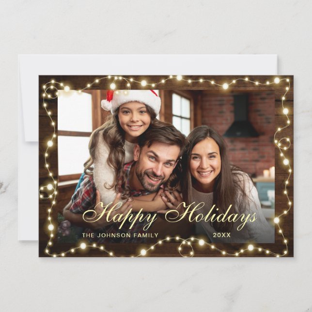 Tarjeta Festiva Navidades espumosos alumbran un saludo fotográfico (Anverso)