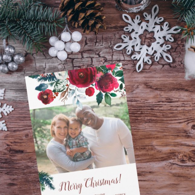 Tarjeta Festiva Navidades estacionales acuarela flores de ramo fot (Subido por el creador)