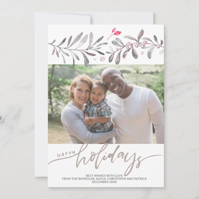 Tarjeta Festiva Navidades estacionales acuarela Mistletoe Foto (Anverso)