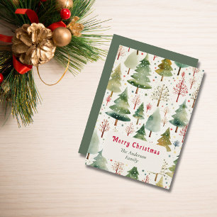 Tarjeta Festiva Navidades Estética Acuarela Árboles forestales Nie