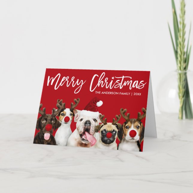 Tarjeta Festiva Navidades Estrella del Guión del Pincel Perros Roj (Anverso)