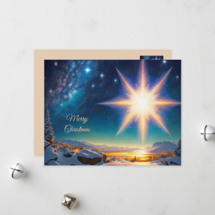 Tarjeta Festiva Navidades estrella, encantador paisaje invernal de