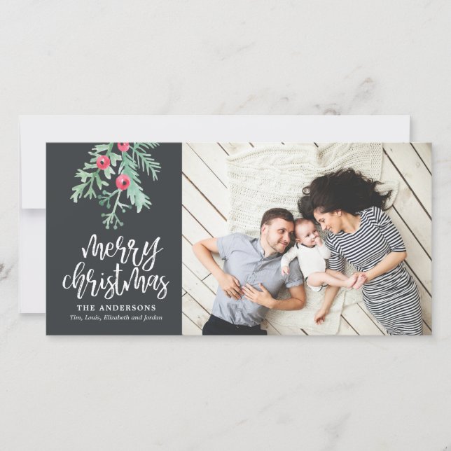 Tarjeta Festiva Navidades Evergreen Feriado - Slate (Anverso)