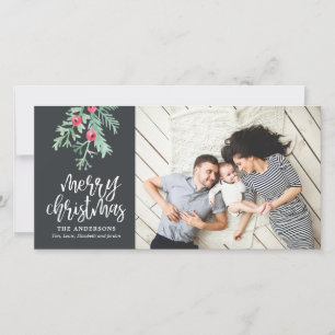 Tarjeta Festiva Navidades Evergreen Feriado - Slate