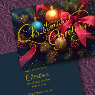 Tarjeta Festiva Navidades Evergreen Ornambon Ribbon